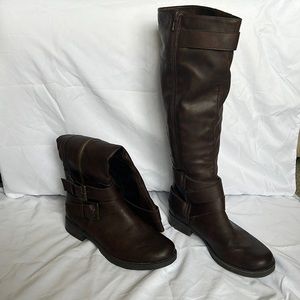Brown knee height boots